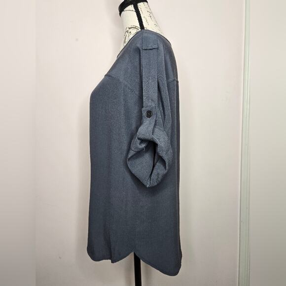 LOFT Women's Gray Roll Tab 3/4 To Shortsleeve Boat Neck Rayon Blouse Size XS - Picture 3 of 9
